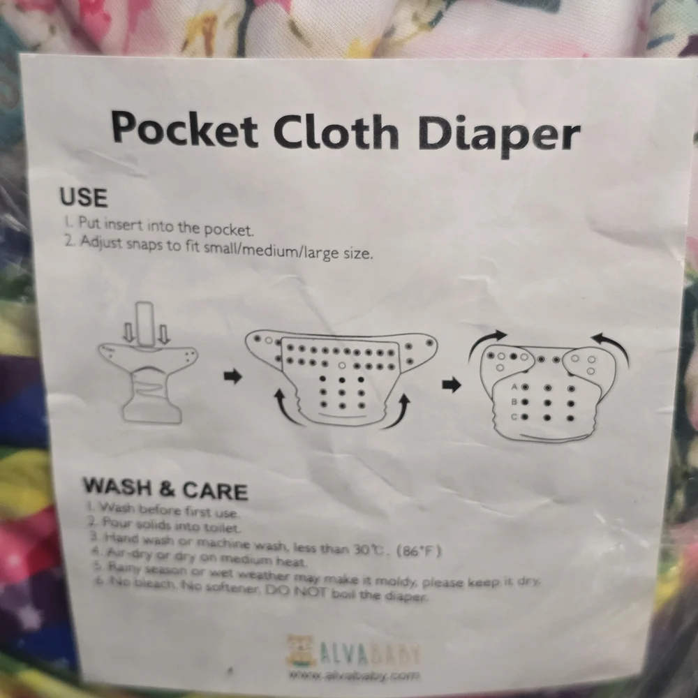 ALVA BABY 6 PACK POCKET CLOTH DIAPERS Girl Colors - ONE SIZE - NEW, SEALED